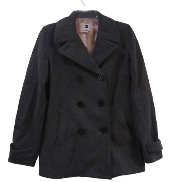 Gap Gray Academia Wooll Blend Double Button Front Minimalist Coat Size M - Picture 1 of 8